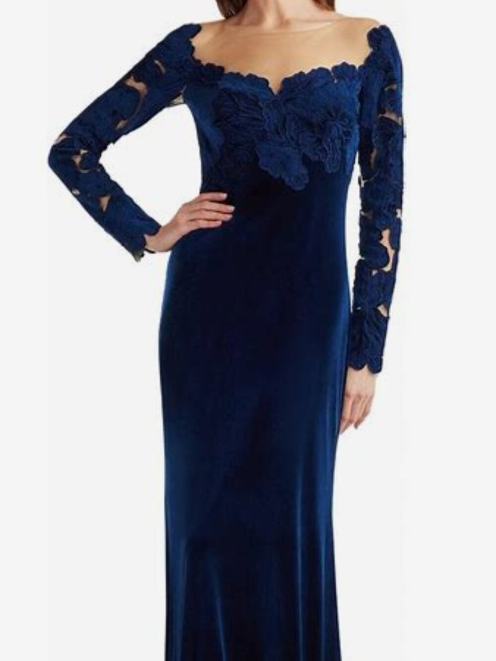 Tadashi Shoji Rhyne Embroidered Velvet Gown in Navy SZ 4 NWT